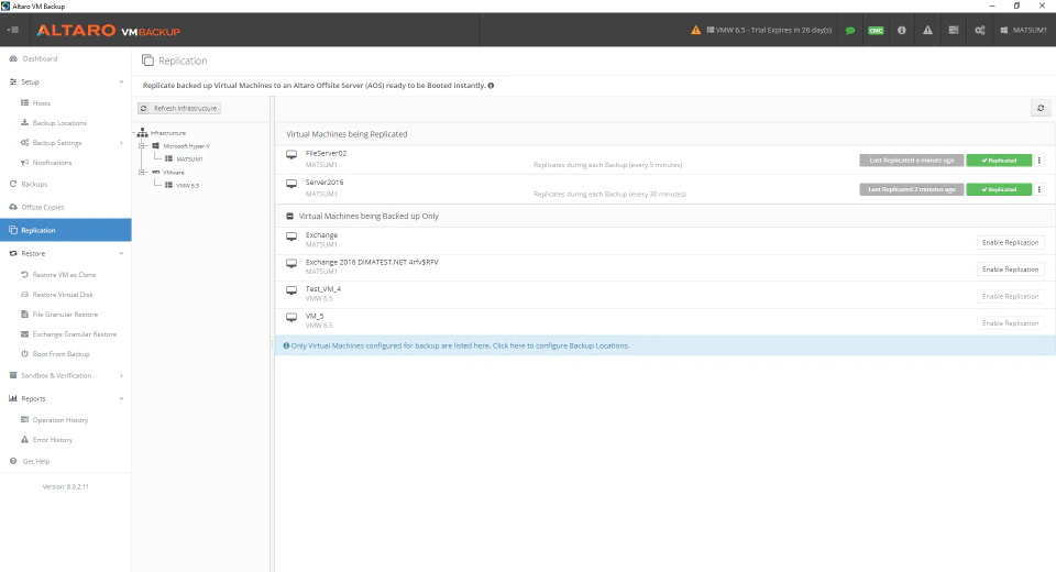 screenshot of VM Backup